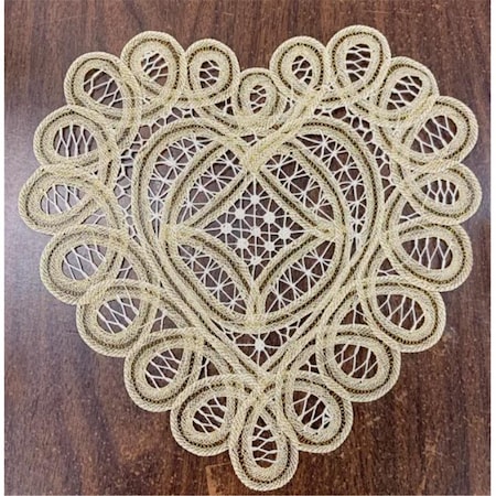 Peking Handicraft 10 in. All Battenburg Heart Shape Gold Edwardian Crochet Doily 0650GD10HT